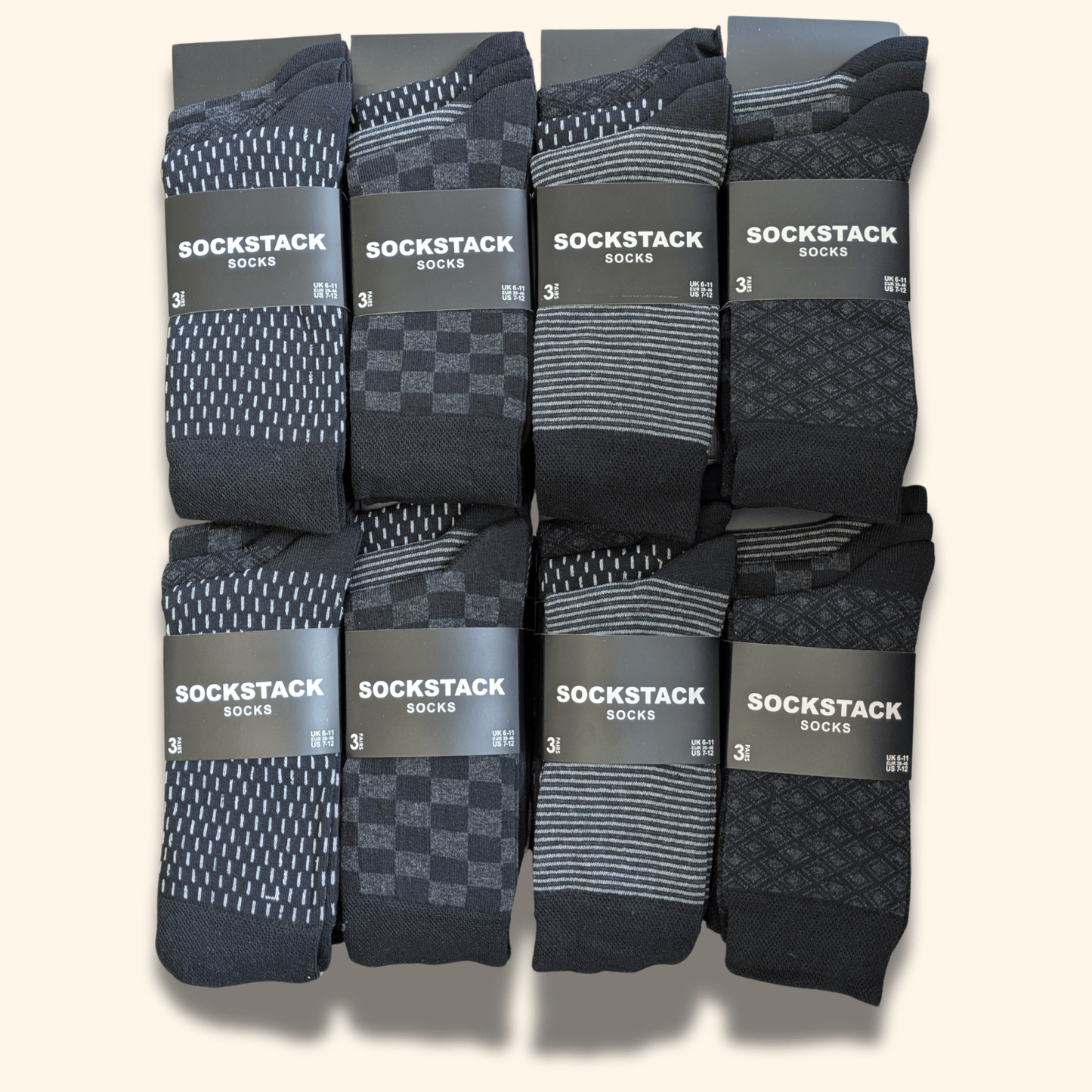 Sock Stack 24 Pairs Men's Cotton Colourful Heel Toe Black Argyle Diamond Easycare Comfortable Durable Shoe Socks For Work School Business Wear UK 6-11