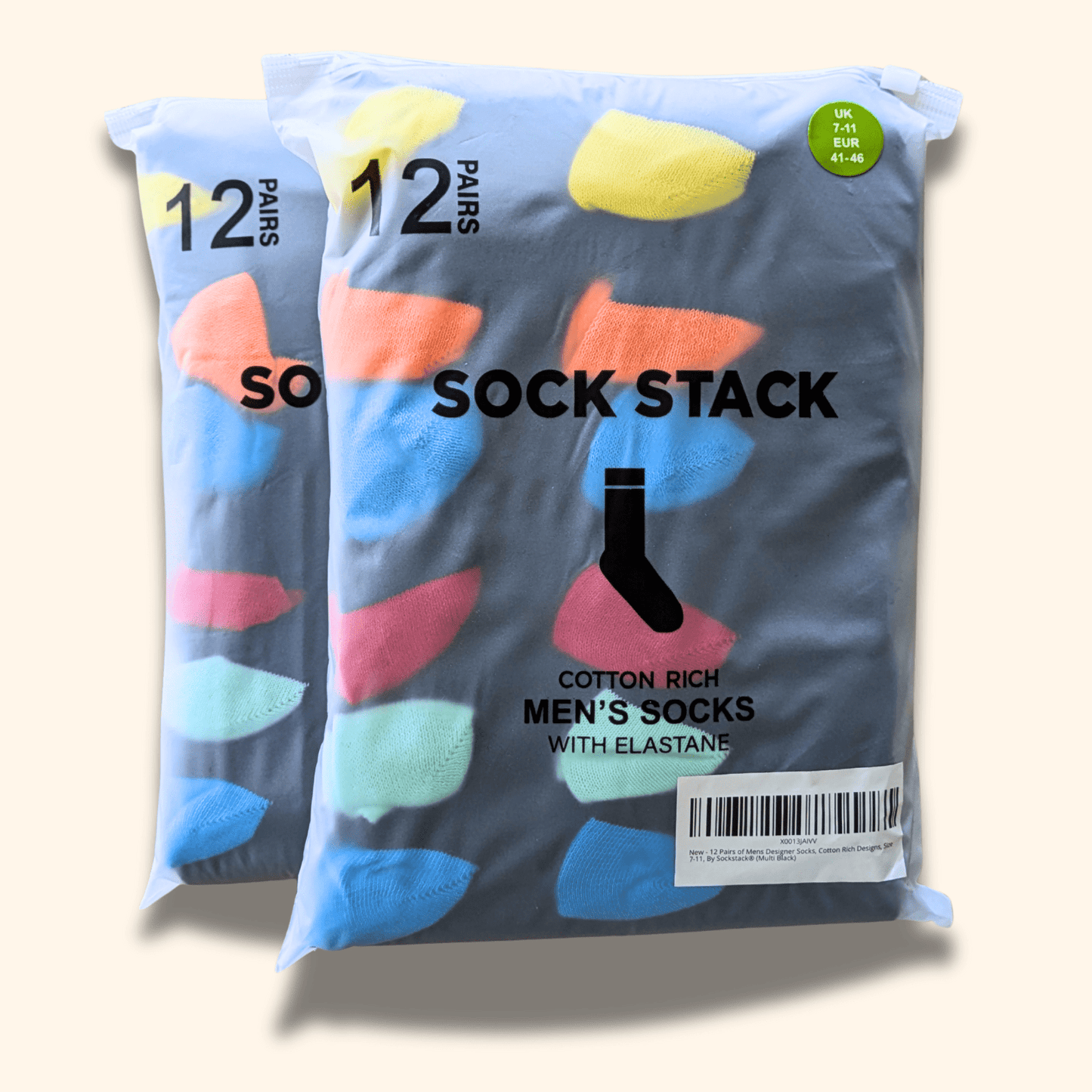 Sock Stack 24 Pairs Men's Cotton Colourful Heel Toe Black Argyle Diamond Easycare Comfortable Durable Shoe Socks For Work School Business Wear UK 6-11