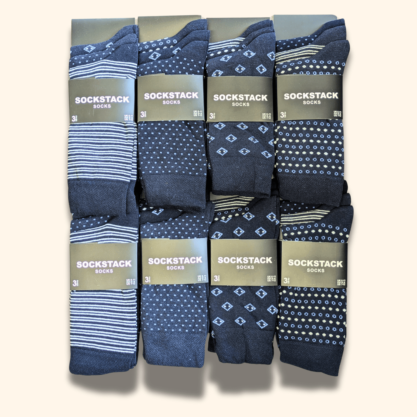 Sock Stack 24 Pairs Men's Cotton Colourful Heel Toe Black Argyle Diamond Easycare Comfortable Durable Shoe Socks For Work School Business Wear UK 6-11
