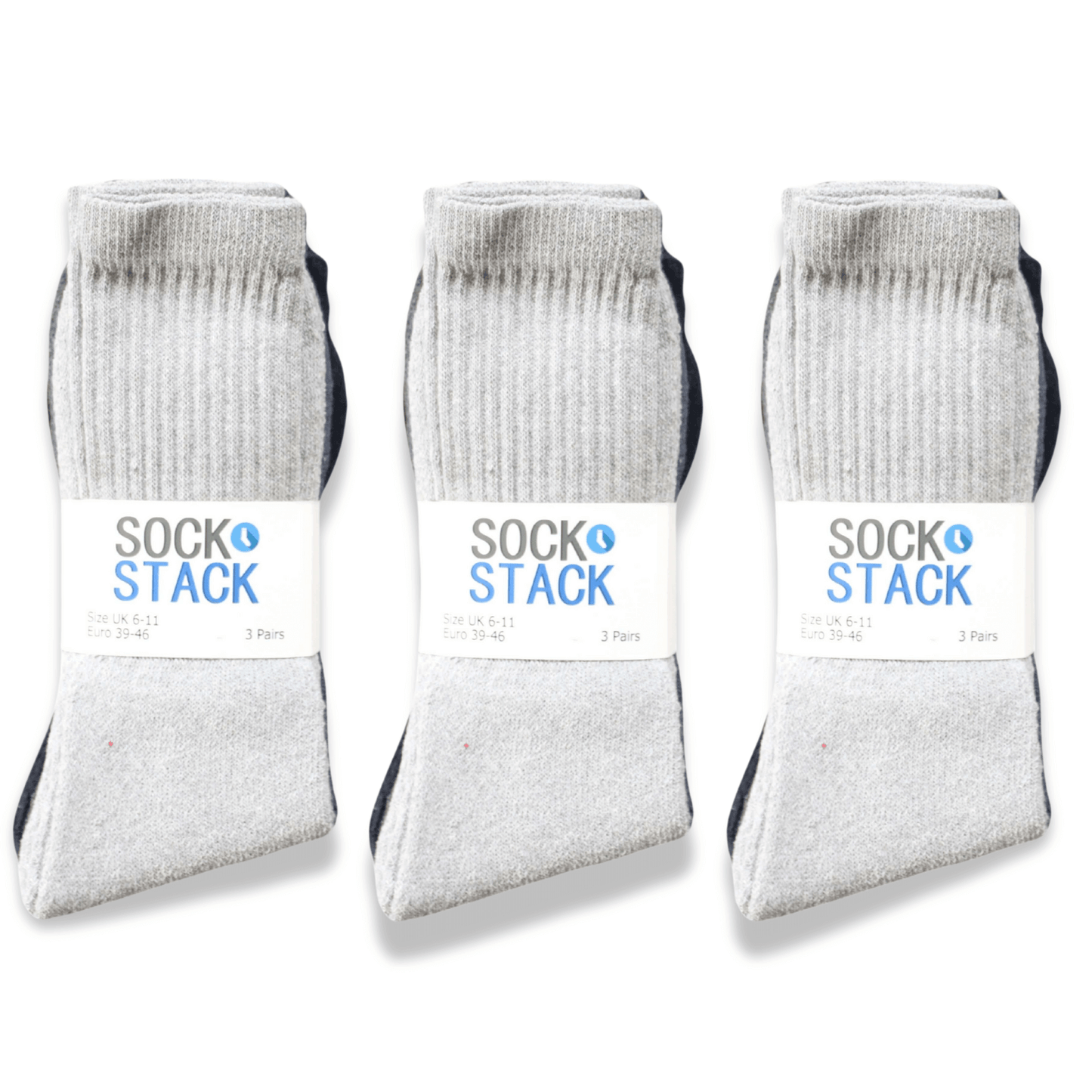 Sock Stack Mens Cotton Rich Performance Sport Socks 15 Pairs UK 6-11 Black Grey White