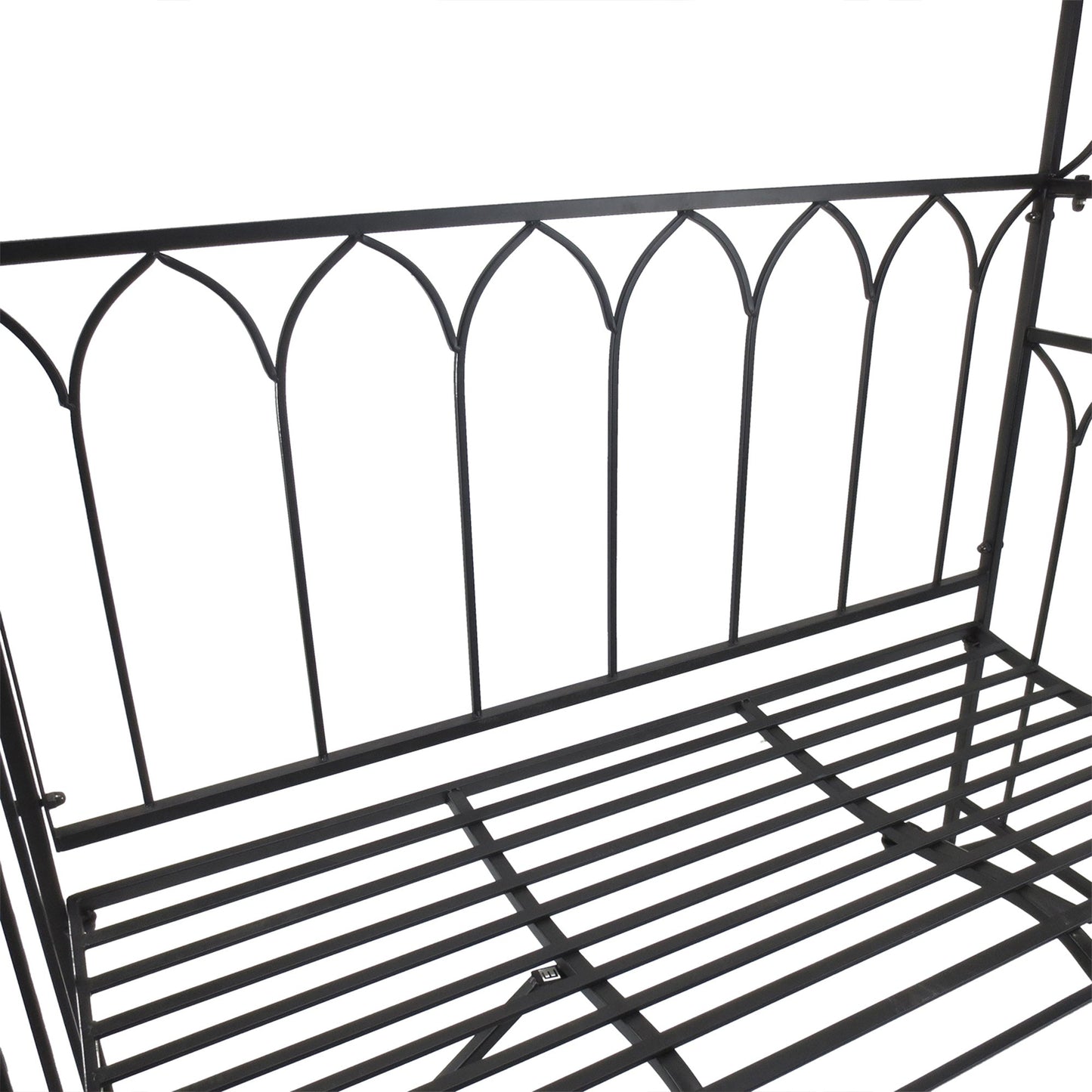 Outsunny Garden Metal Frame Bench W/Arch for Various Climbing Plant, 115Lx50Wx203H cm-Black