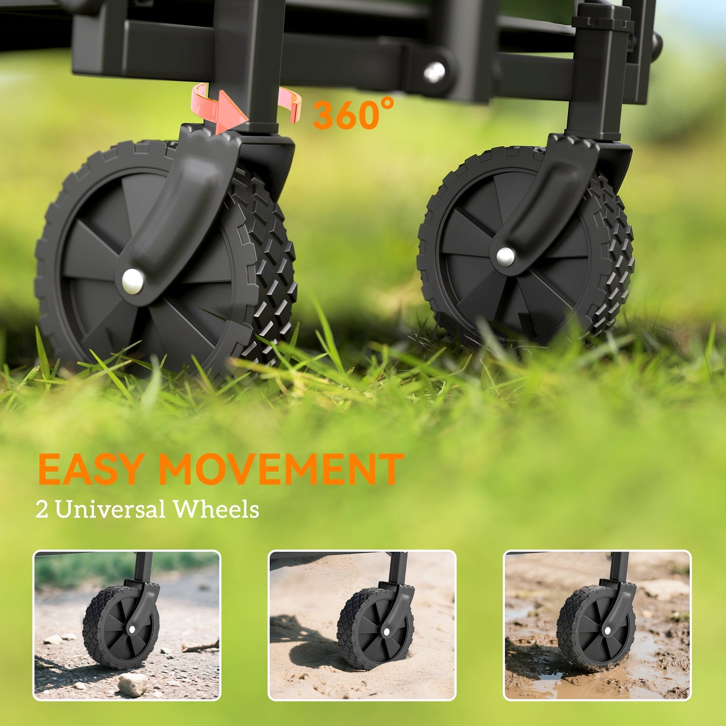 Outsunny 62L Festival Trolley on Wheels, Garden Folding Cart, 120kg Heavy Duty Collapsible Folding Wagon  Beach, Camping, Festival, Green