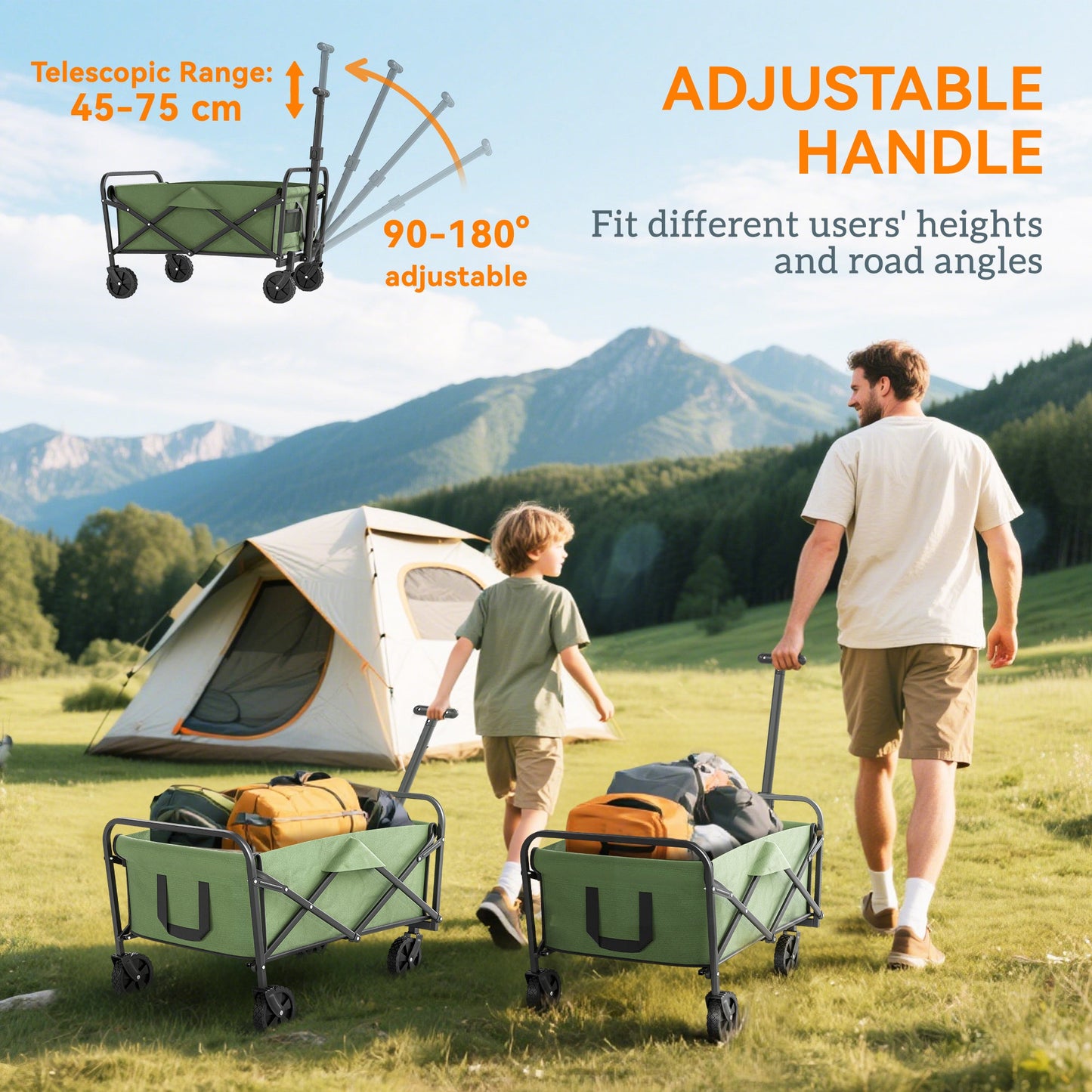 Outsunny 62L Festival Trolley on Wheels, Garden Folding Cart, 120kg Heavy Duty Collapsible Folding Wagon  Beach, Camping, Festival, Green