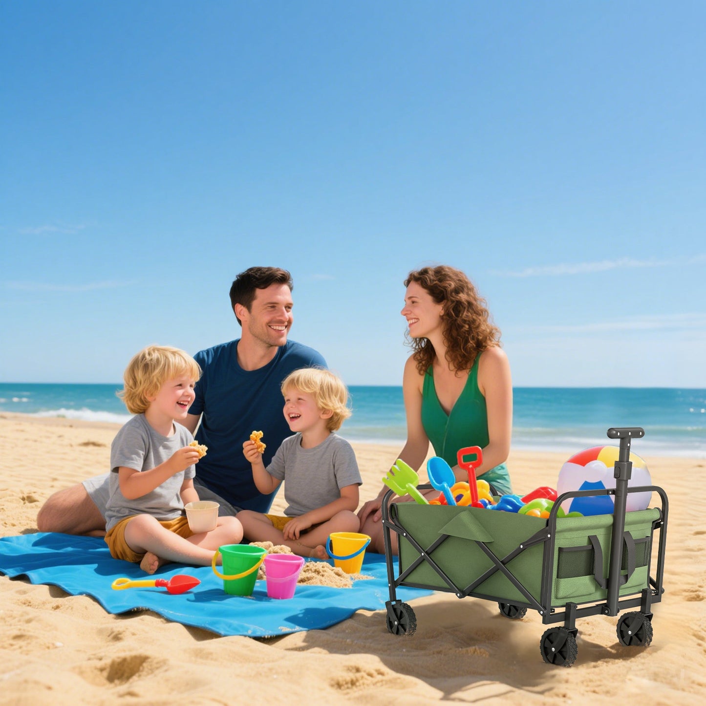 Outsunny 62L Festival Trolley on Wheels, Garden Folding Cart, 120kg Heavy Duty Collapsible Folding Wagon  Beach, Camping, Festival, Green