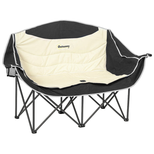 Outsunny Double Camping Chair for Adults, Oversized Heavy Duty Padded Folding Chair with Armrests, Cup Holders and Carry Bag for Outdoor Camping Hiking Picnic Fishing, 250kg Capacity, Khaki
