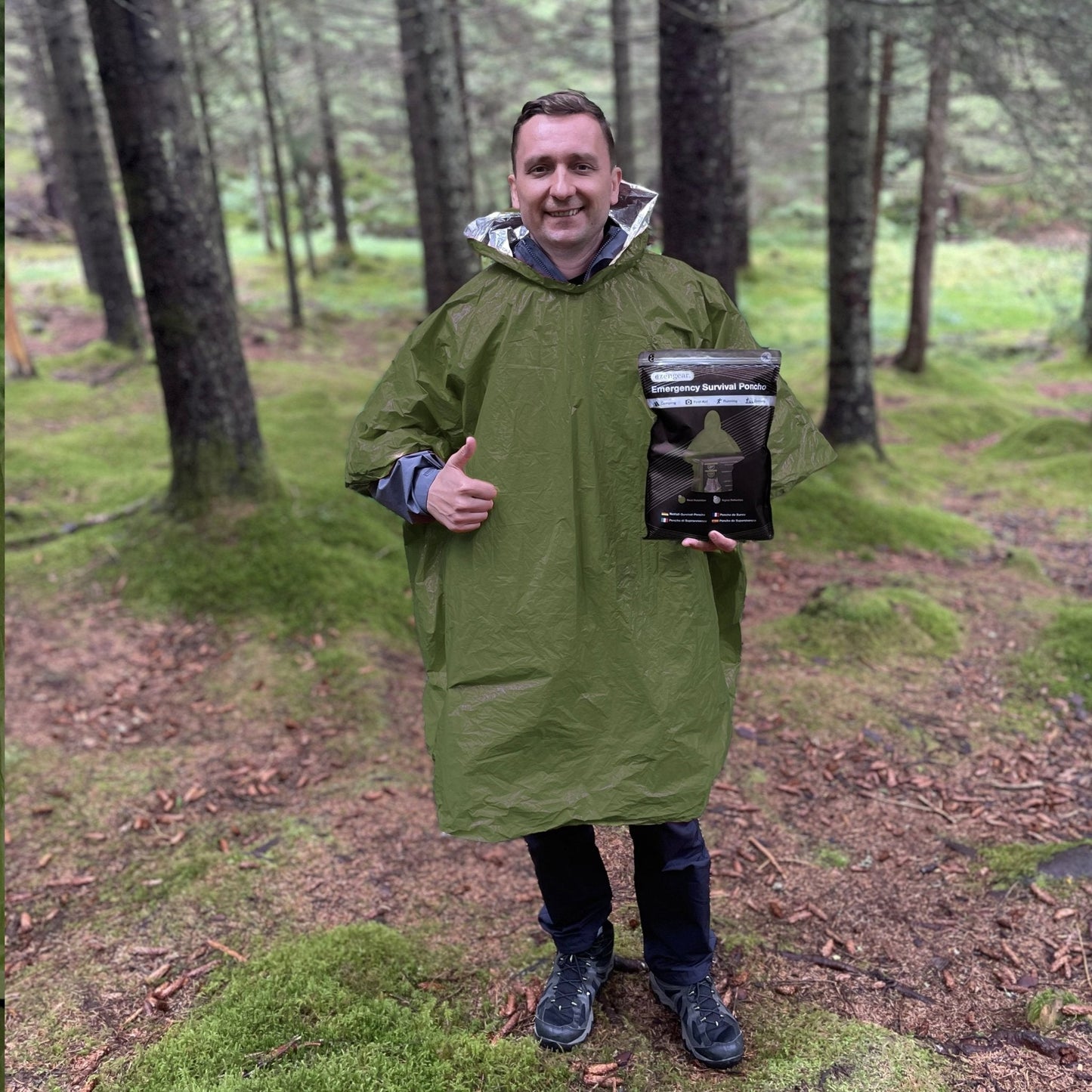 Emergency Survival Poncho (4pc) Thermal Mylar Foil Coating Blanket for Heat Retention and Rain | Reversible with Hood | Waterproof, Windproof, Portable, Hands-free, Outdoor Kit