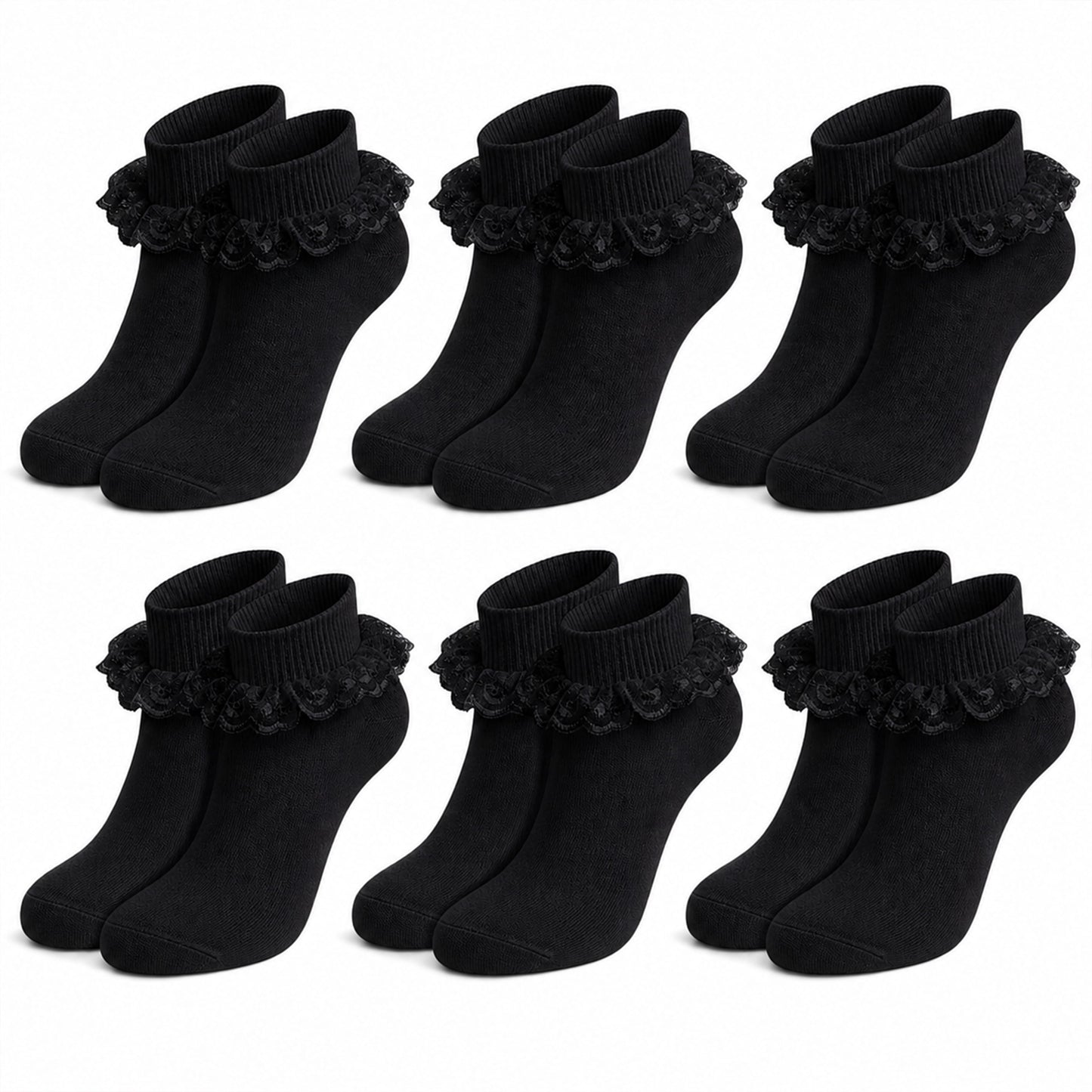 Sock Stack Girls Cotton Rich Frilly Ankle Socks 6 Pairs Durable Breathable Sculpted Heels
